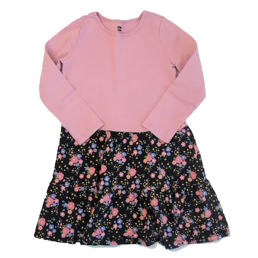 Tea Collection Girls Pink | Black Floral Dress Size: 8 Years Pink | Black Floral