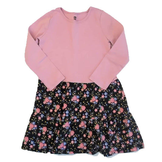 Tea Collection Girls Pink | Black Floral Dress Size: 8 Years Pink | Black Floral