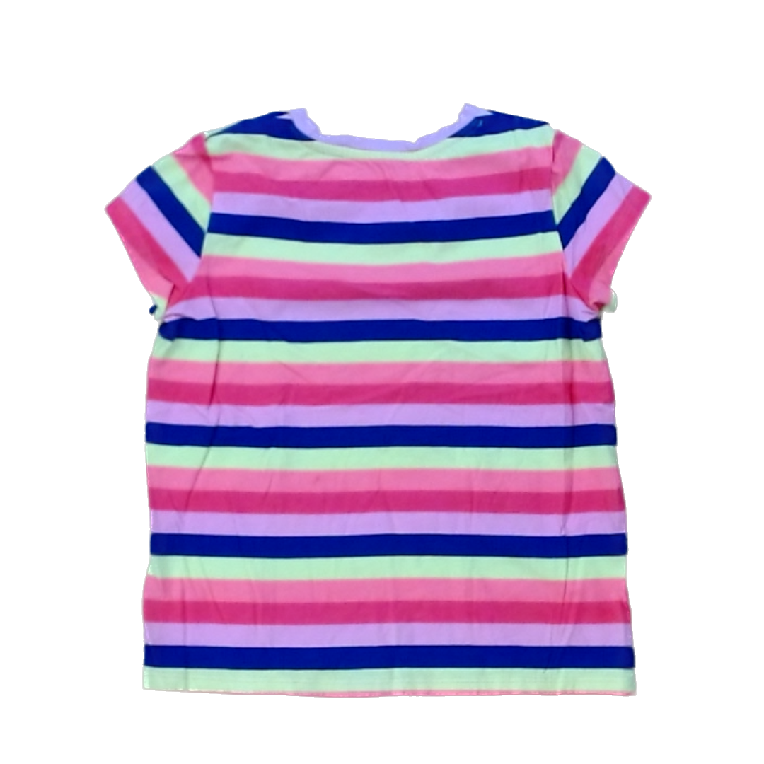 Rockets Of Awesome Girls Pink Blue and Yellow Stripes | White Lightening Bolt Short Sleeve Shirt Size: 6 Years Pink Blue and Yellow Stripes | White Lightening Bolt