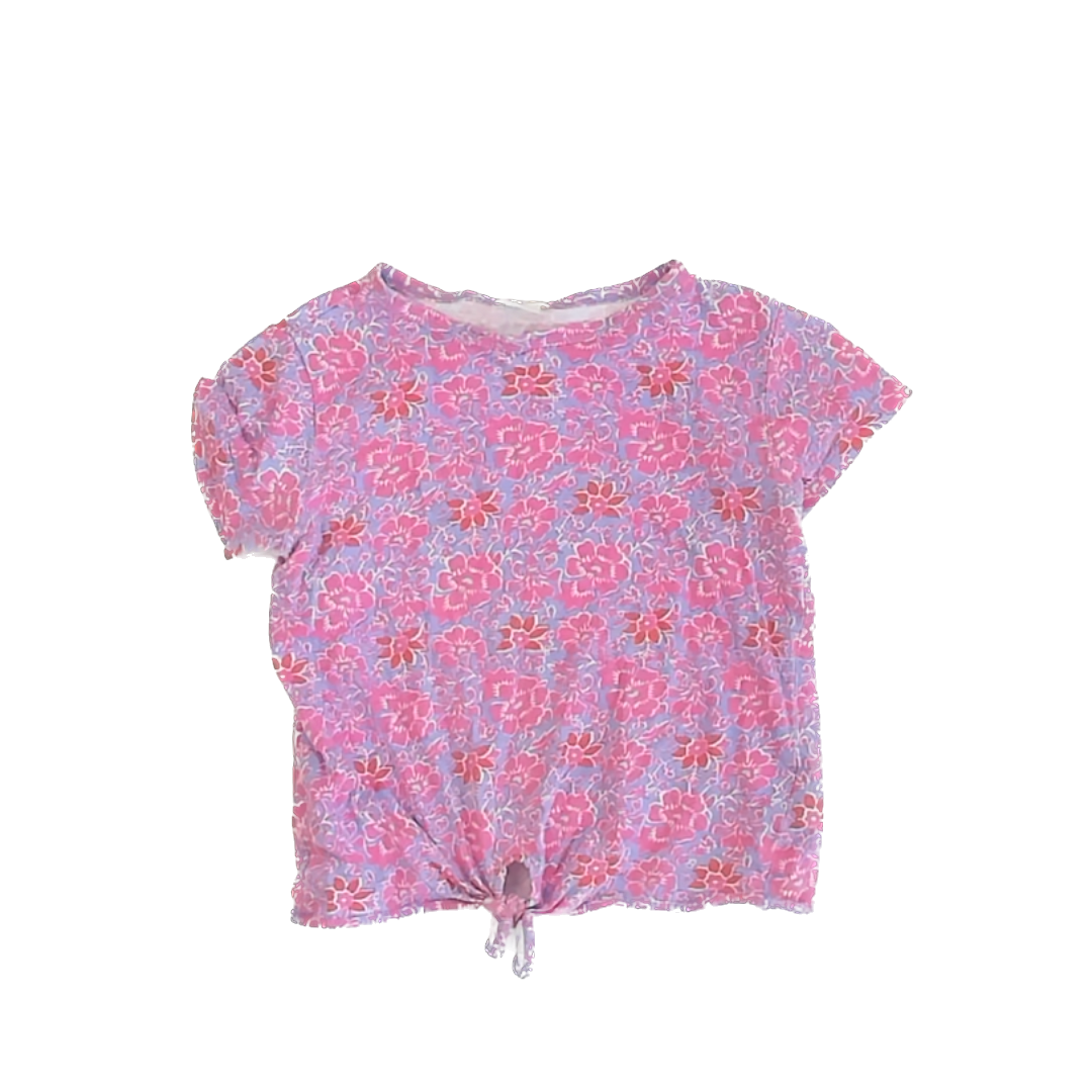 Crewcuts Girls Pink Blue Floral Short Sleeve Shirt Size: S (6-7) Pink Blue Floral