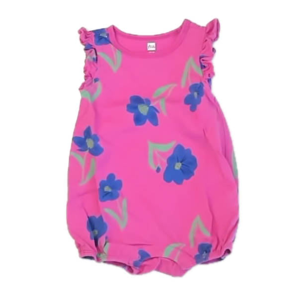 Tea Collection Girls Pink | Blue Floral Romper Size: 12-18 Months Pink | Blue Floral
