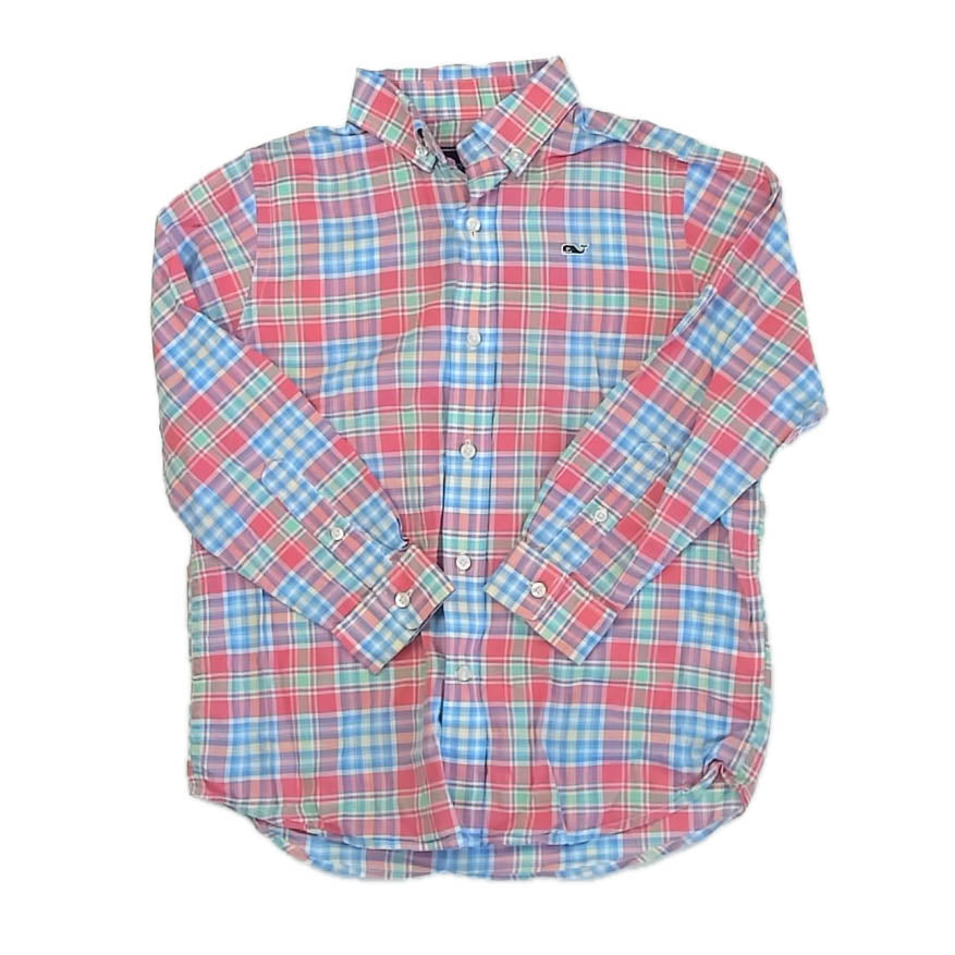 Vineyard Vines Boys Pink | Blue Plaid Button Down Long Sleeve Size: 6 Years Pink | Blue Plaid
