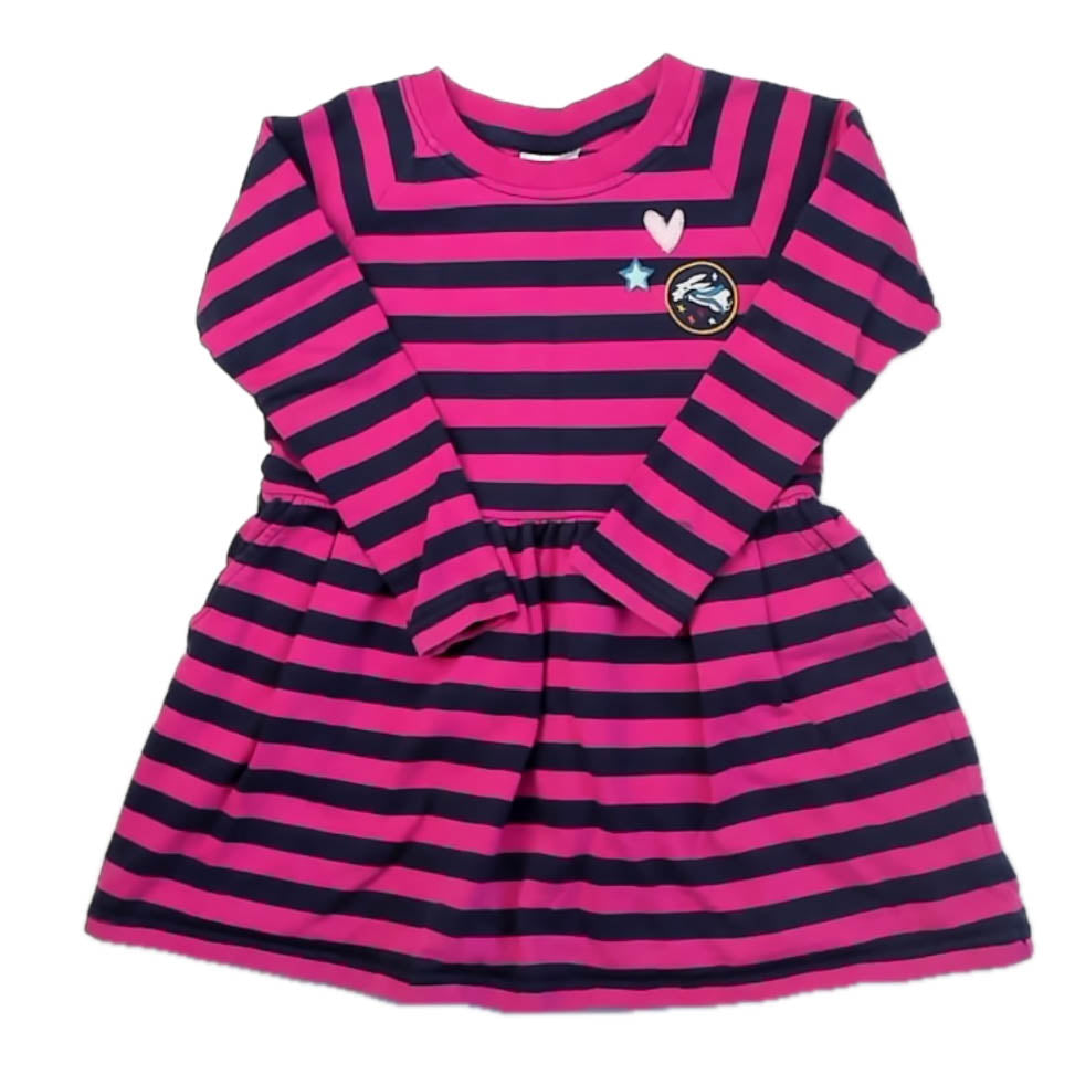 Hanna Andersson Girls Pink | Blue Stripe Dress Size: 6-7 Years Pink | Blue Stripe