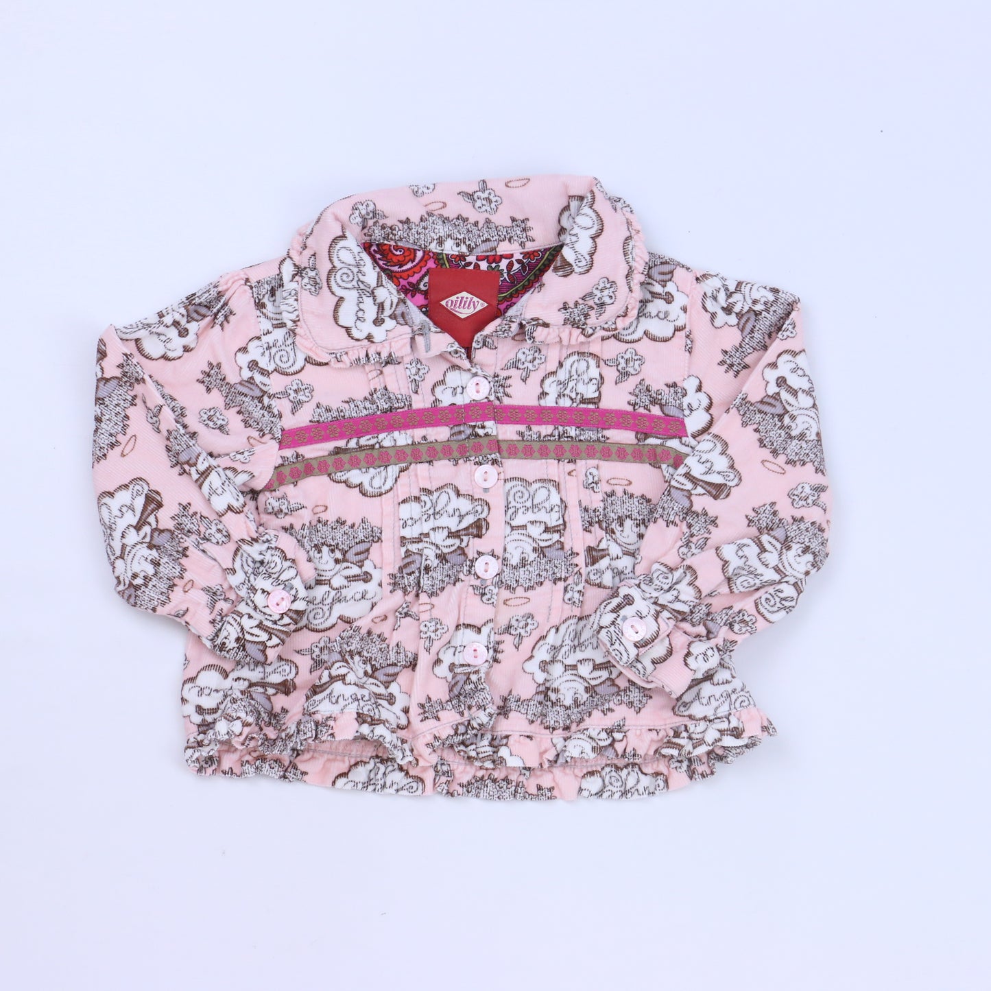 Oilily Girls Pink | Brown Button Down Long Sleeve Size: 18-24 Months (86cms) Pink | Brown