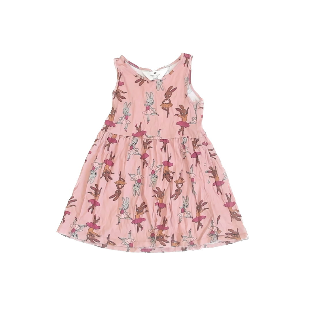 H&M Girls Pink Bunnies Dress Size: 4-6 Years Pink Bunnies