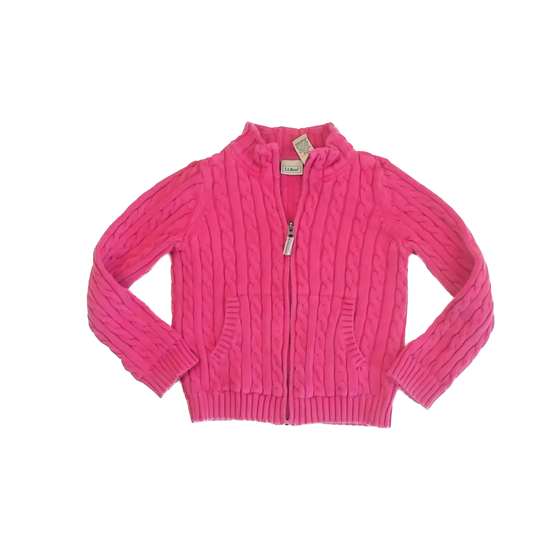 Land's End Girls Pink Cable Knit Cardigan Size: 6 Years Pink Cable Knit