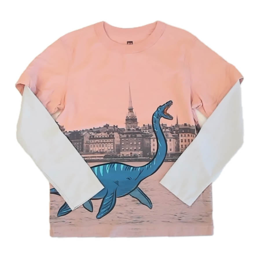 Tea Collection Boys Pink Dinosaur Long Sleeve T-Shirt Size: 7 Years Pink Dinosaur