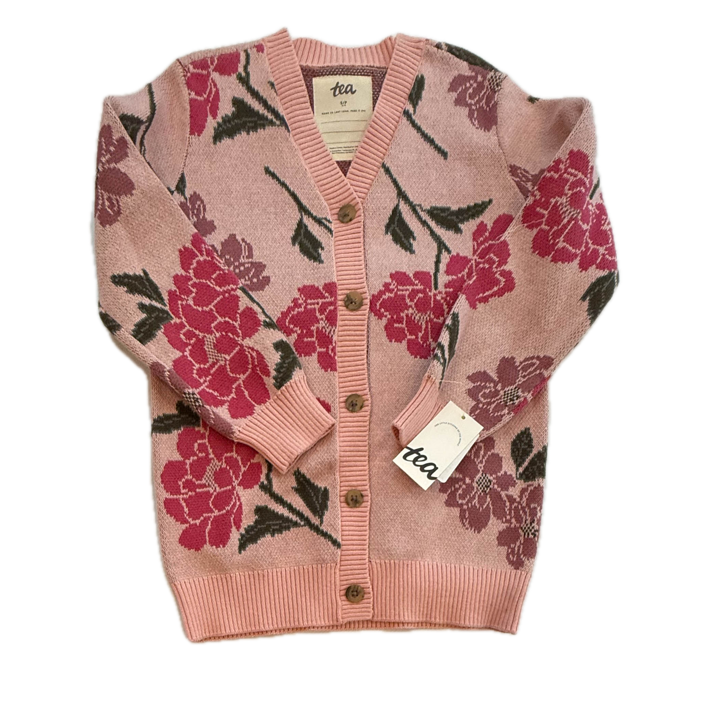 Tea Collection Girls Pink Floral Cardigan Size: 4-5T Pink Floral