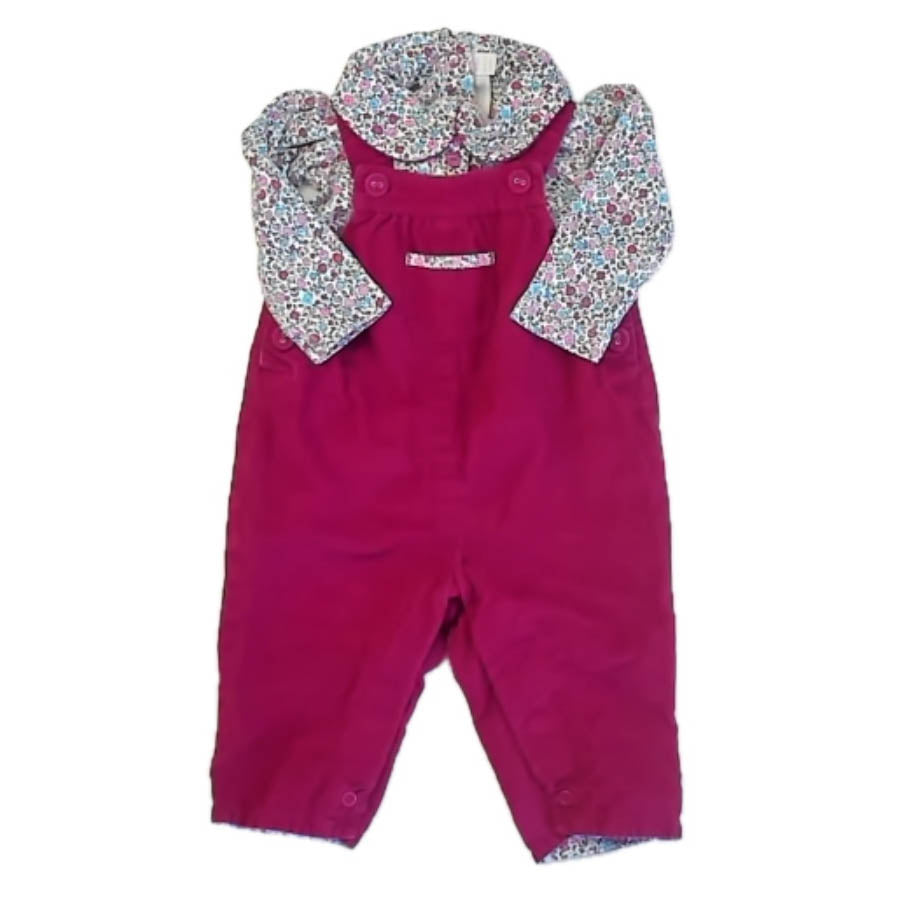 JoJo Maman Bebe Girls Pink Floral Overalls Size: 3-6 Months Pink Floral