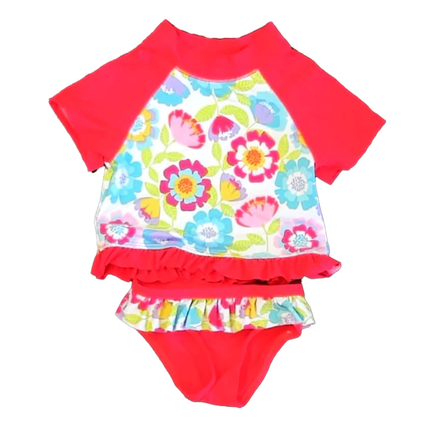 Wippette Kids Girls Pink Floral 2-piece Swimsuit Size: 12 Months Pink Floral
