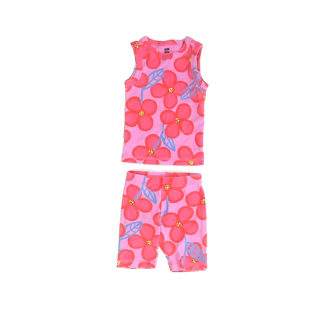 Tea Collection Girls Pink Flowers 2-piece Pajamas Size: 18-24 Months Pink Flowers