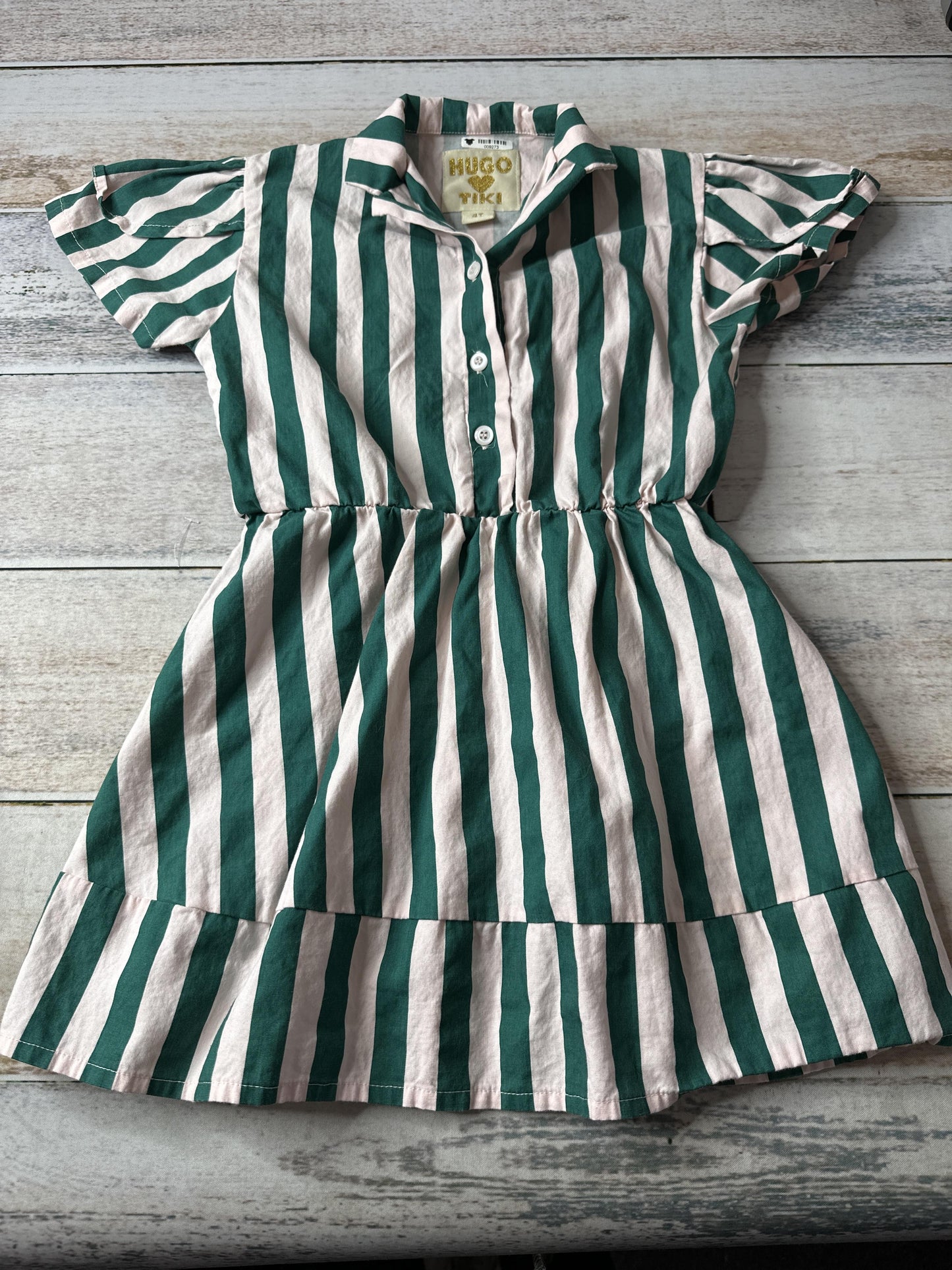 Hugo Tiki Girls pink | Forest Green | Stripe Dress Size: 4T pink | Forest Green | Stripe