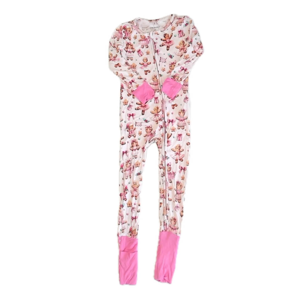 Posh Peanut Girls Pink Gingerbread 1-piece Non-footed Pajamas Size: 3T Pink Gingerbread