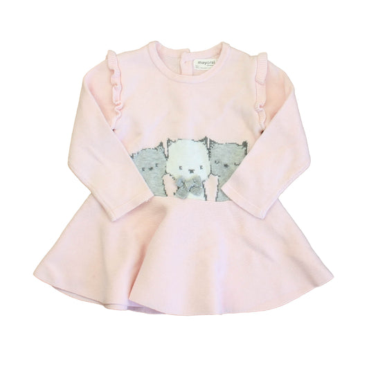 Mayoral Girls Pink | Gray Cats Sweater Dress Size: 12 Months Pink | Gray Cats