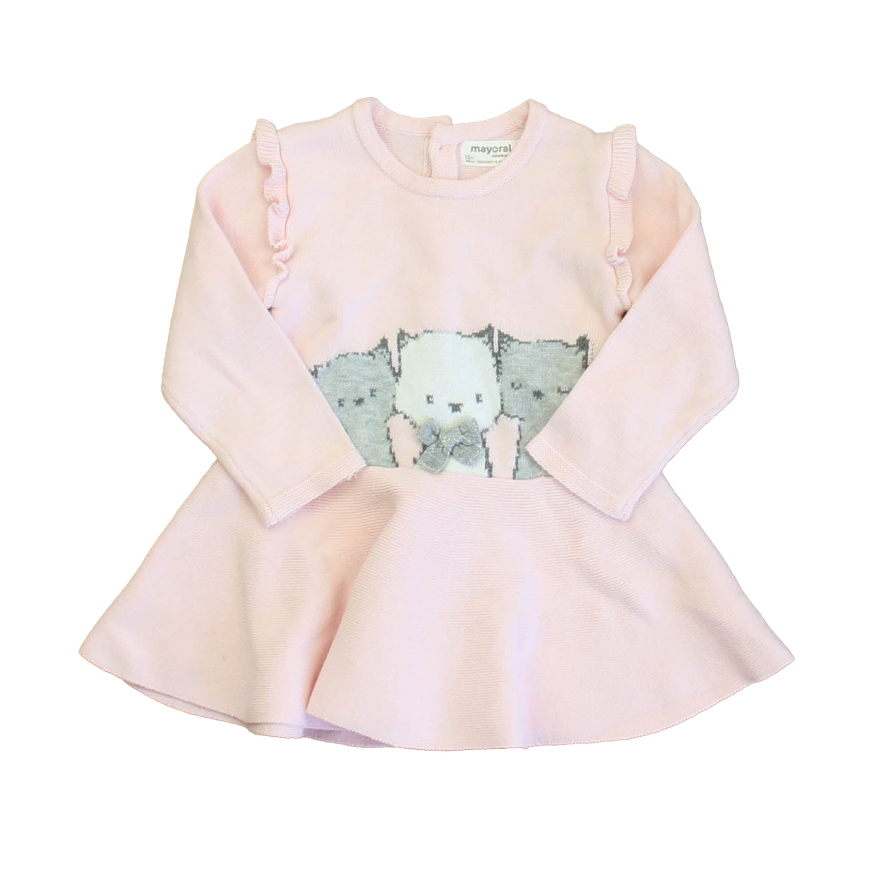 Mayoral Girls Pink | Gray Cats Sweater Dress Size: 12 Months Pink | Gray Cats