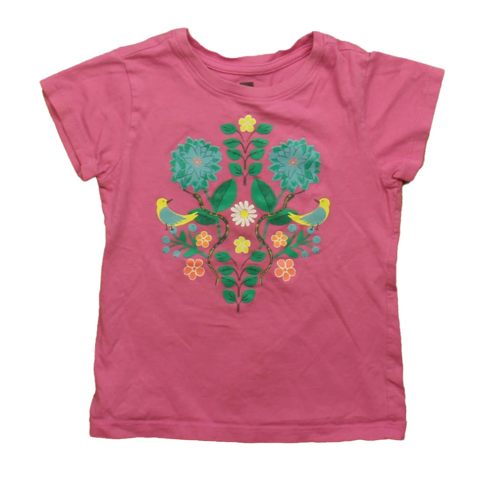 Tea Girls Pink | Green Bird T-Shirt Size: 4T Pink | Green Bird