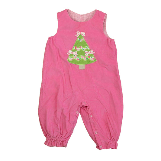 Anavini Girls Pink | Green Christmas Tree Romper Size: 18 Months Pink | Green Christmas Tree