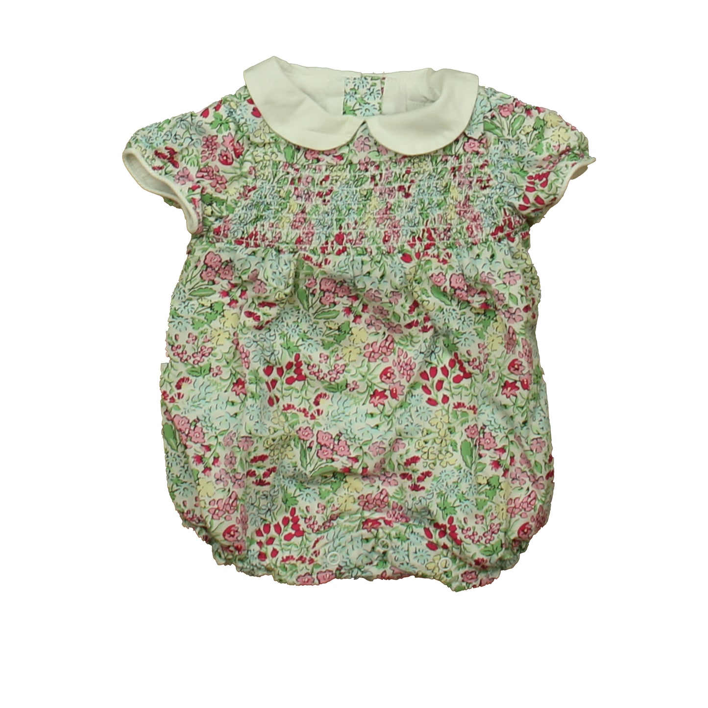Janie and Jack Girls Pink | Green Floral Romper Size: 0-3 Months Pink | Green Floral