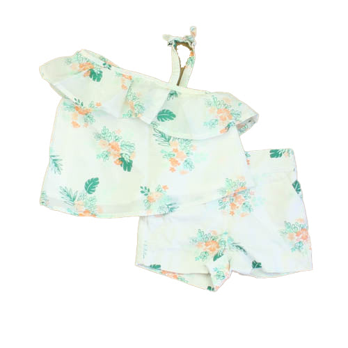 Janie and Jack Girls Pink| Green Floral Apparel Sets Size: 3-6 Months Pink| Green Floral