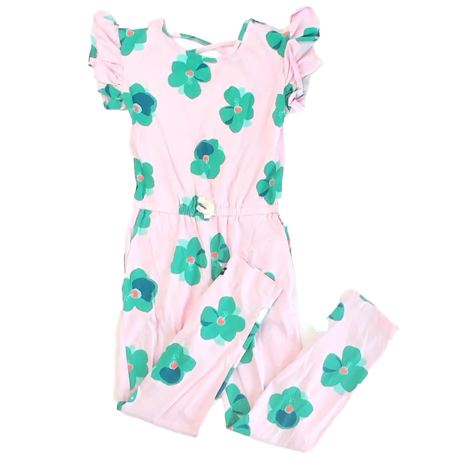 Tea Collection Girls Pink | Green Floral Romper Size: 10 Years Pink | Green Floral