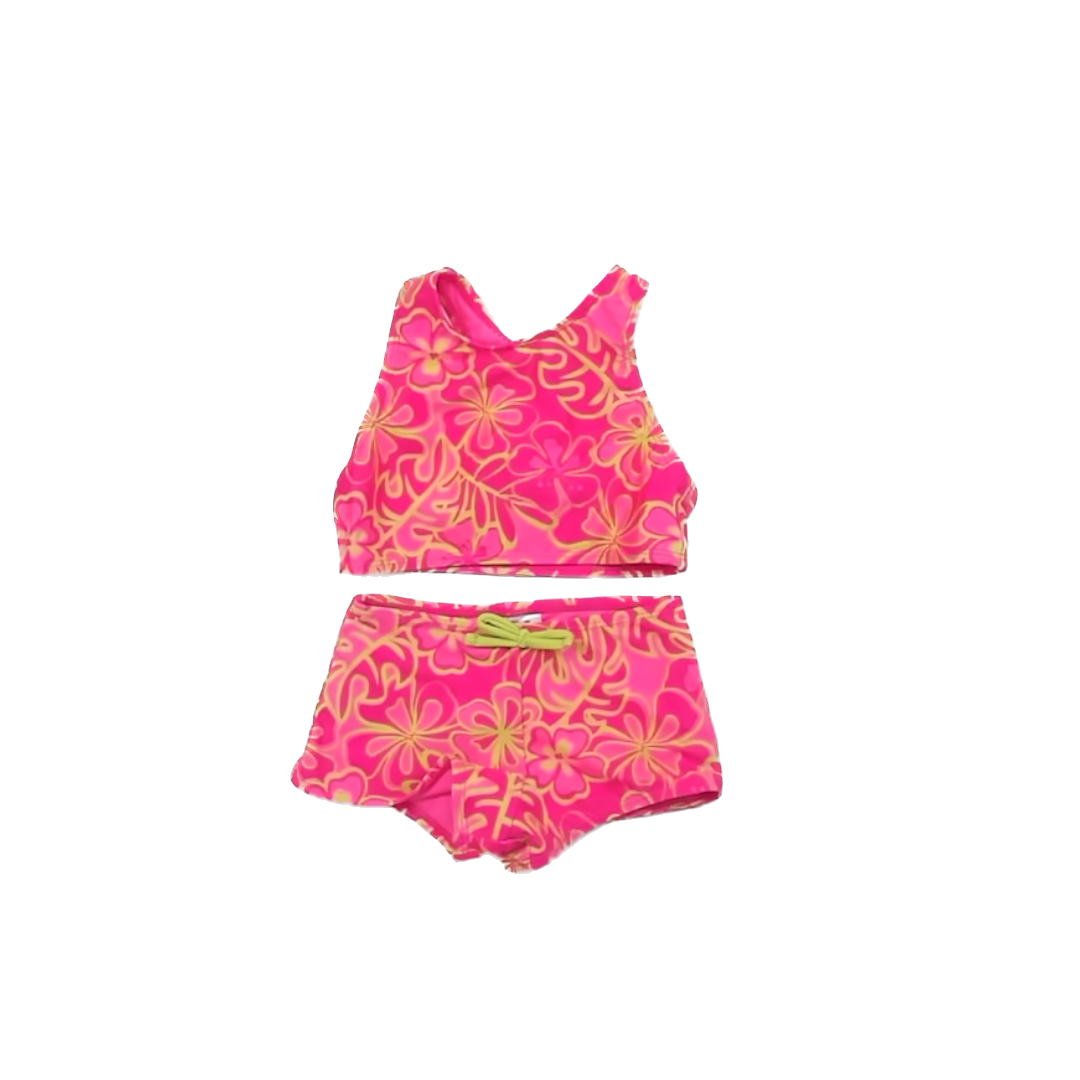 Wonder Nation Girls Pink | Green Floral 2-piece Swimsuit Size: XS (4-5T) Pink | Green Floral