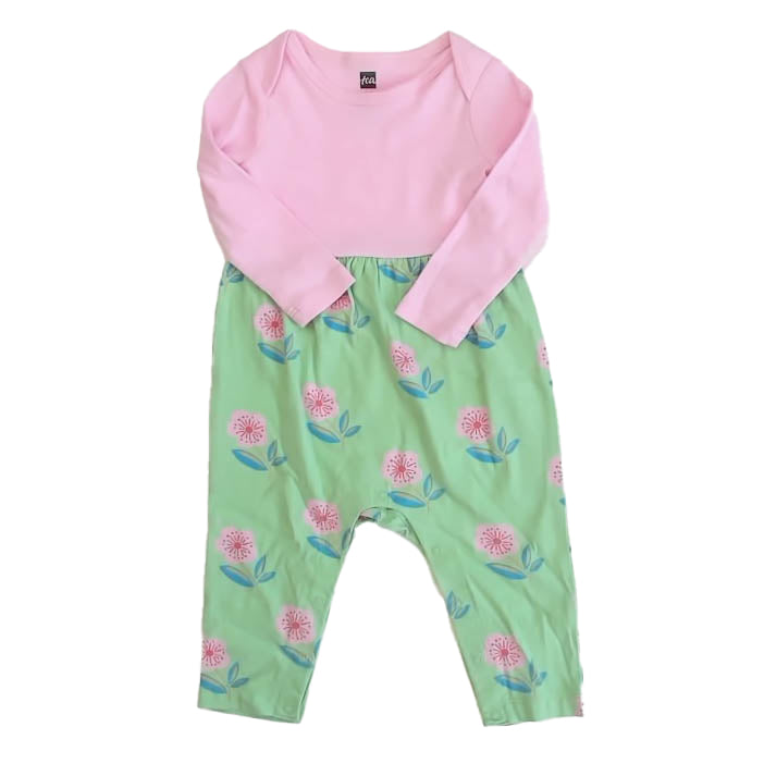 Tea Collection Girls Pink | Green Floral Long Sleeve Outfit Size: 6-9 Months Pink | Green Floral