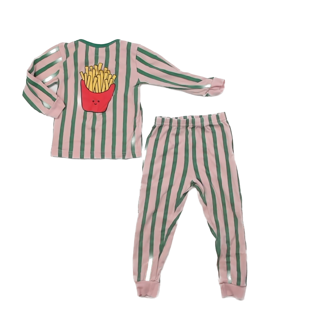 Minik Girls Pink | Green Stripe 2-piece Pajamas Size: 3T Pink | Green Stripe