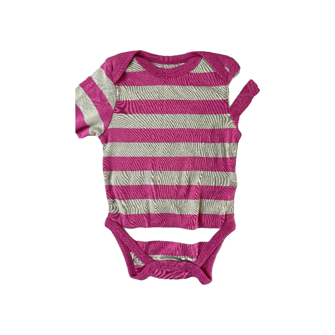 Leveret Girls pink | grey stripes Onesie Size: 6-Mar pink | grey stripes