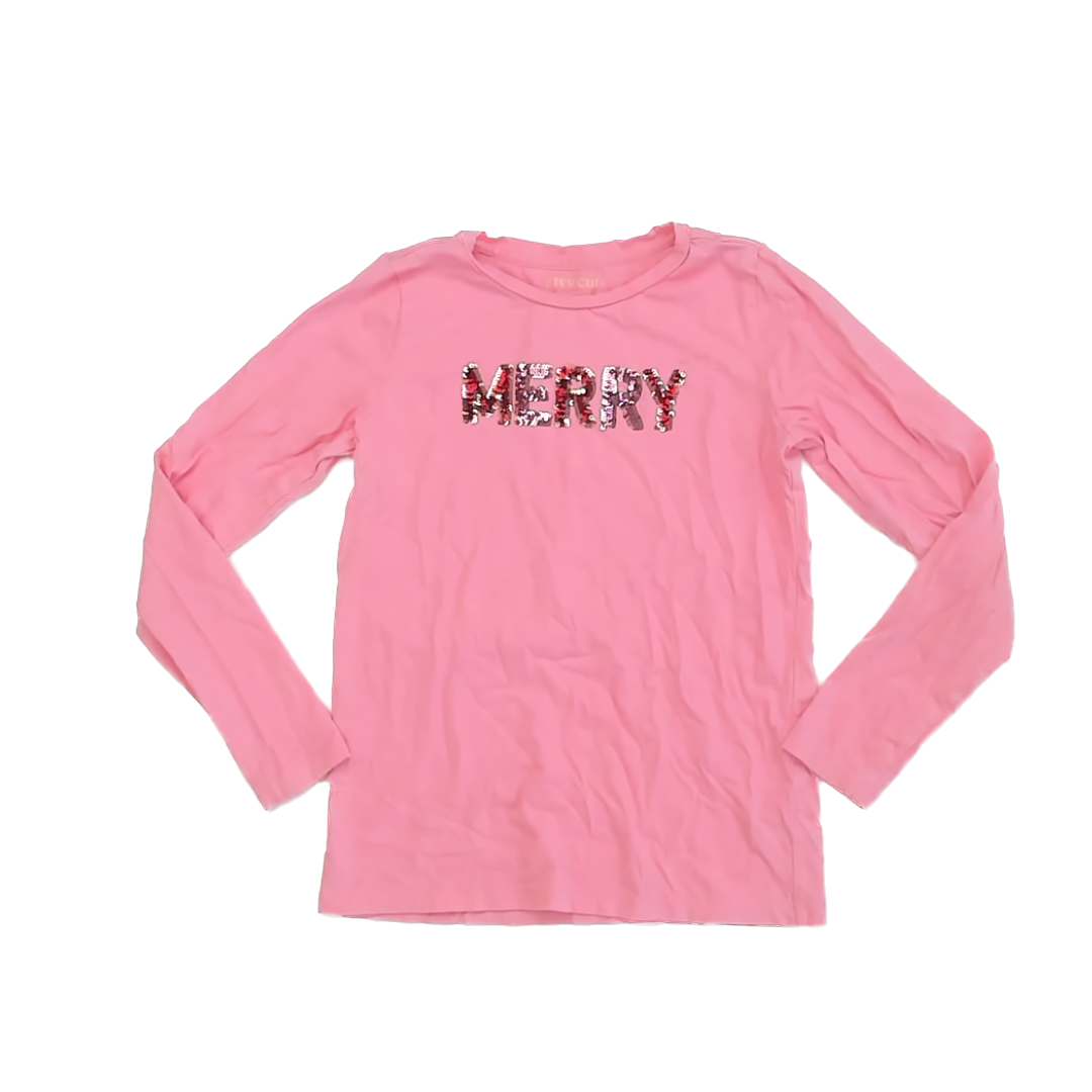 Crewcuts Girls Pink "Merry" Long Sleeve T-Shirt Size: 10-11 Years Pink "Merry"