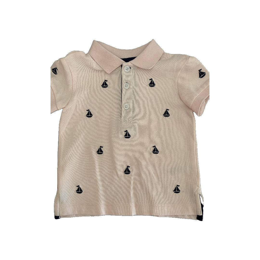 Little Me Boys pink | Navy Blue | Boats Button Down Short Sleeve Size: 12M pink | Navy Blue | Boats