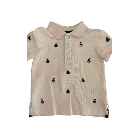 Little Me Boys pink | Navy Blue | Boats Button Down Short Sleeve Size: 12M pink | Navy Blue | Boats