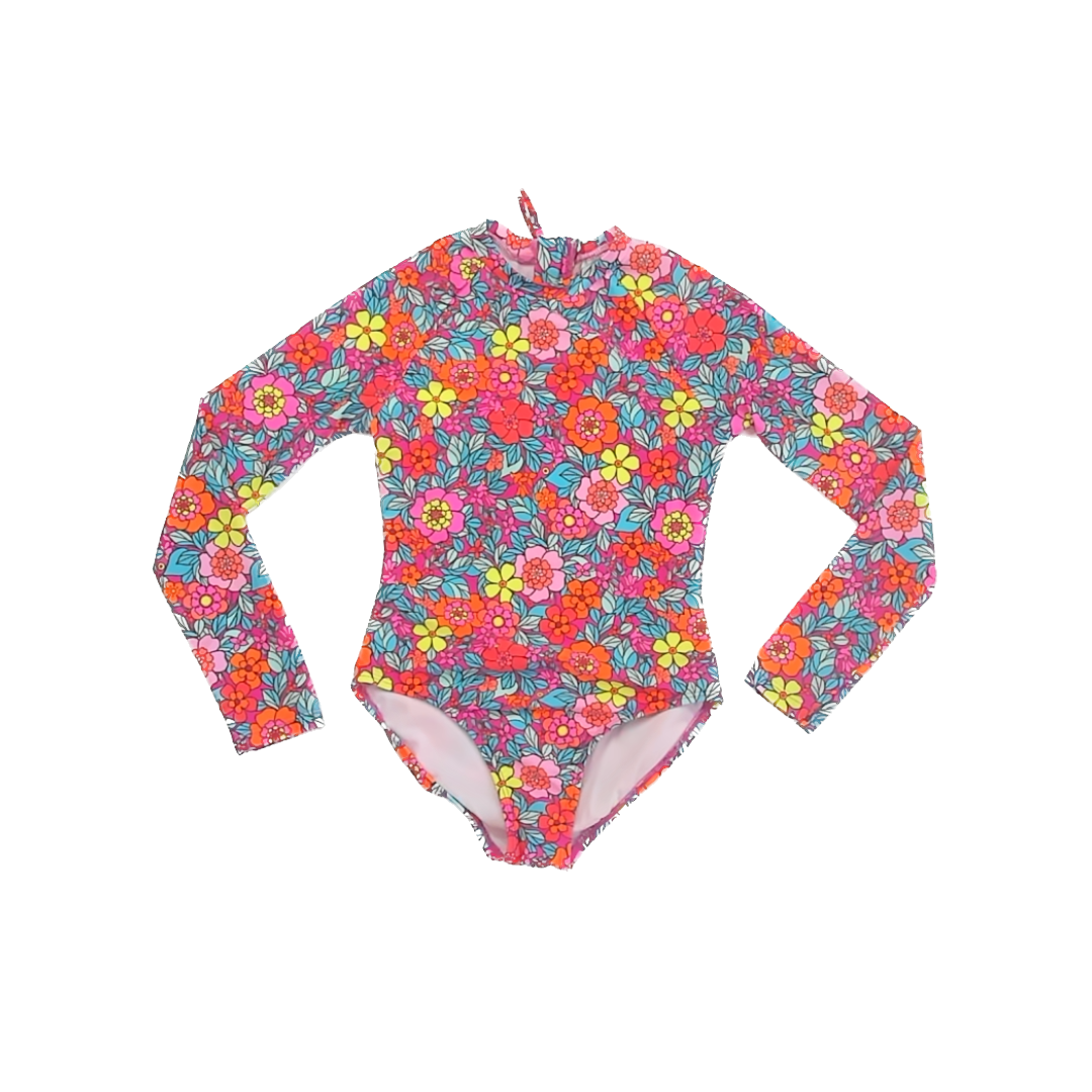 Cat & Jack Girls Pink | Orange Floral 1-piece Swimsuit Size: 6-7 Years Pink | Orange Floral