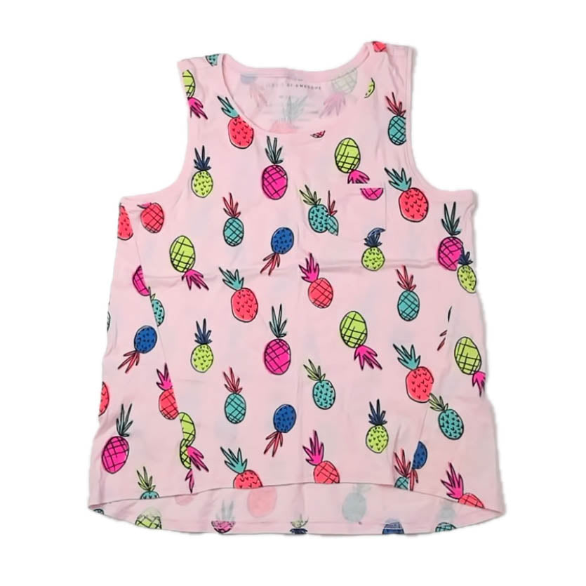Rockets Of Awesome Girls Pink Pineapple Tank Top Size: 10-12 Years Pink Pineapple