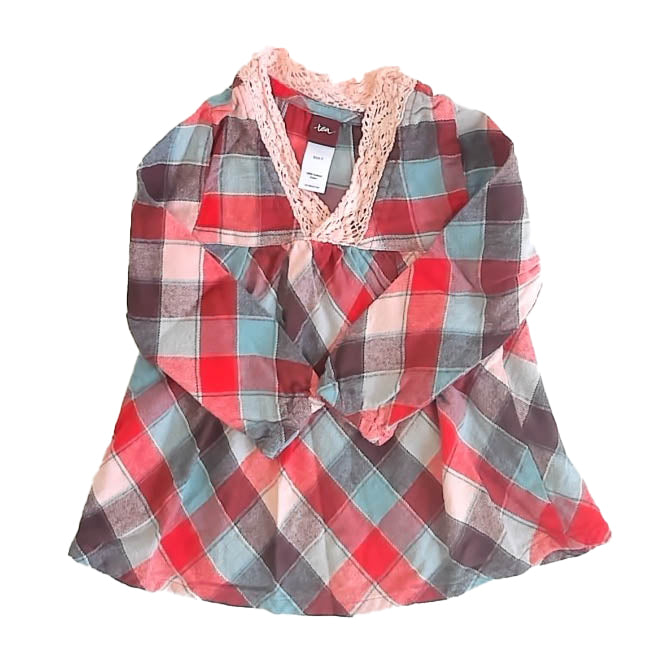 Tea Collection Girls Pink Plaid Dress Size: 2T Pink Plaid