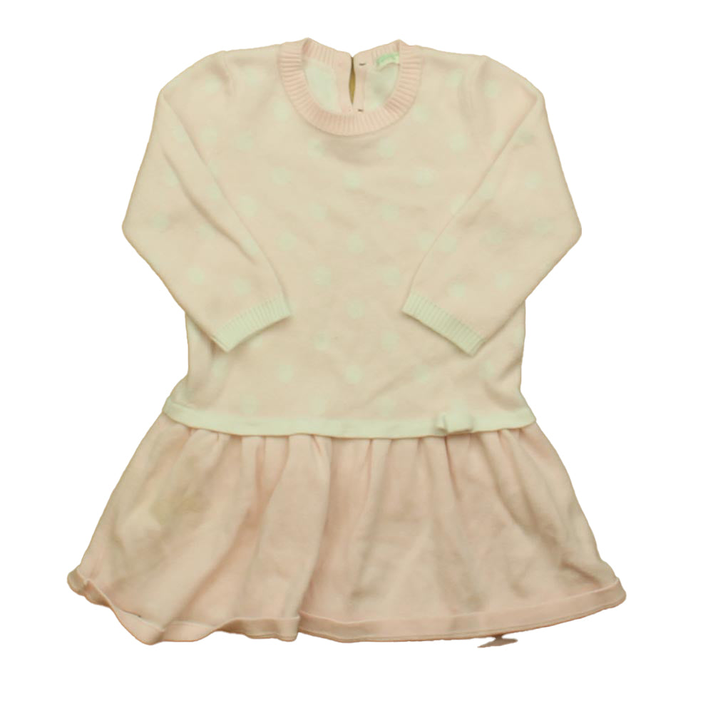 Benetton Girls Pink Polka Dots Sweater Dress Size: 9-12 Months Pink Polka Dots