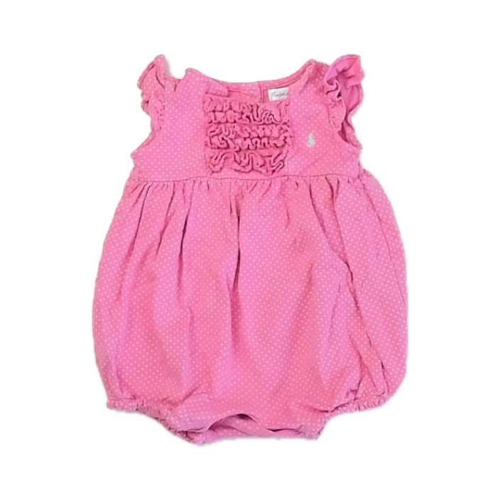 Ralph Lauren Girls Pink Polka Dots Romper Size: 9 Months Pink Polka Dots