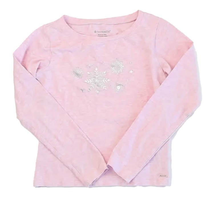 American Girl Girls Pink Snowflakes Long Sleeve T-Shirt Size: 10-12 Years Pink Snowflakes