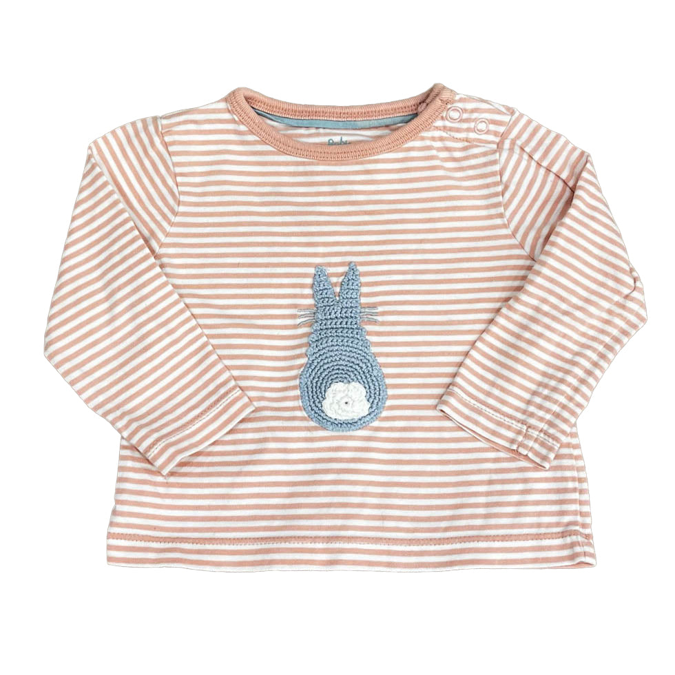 Boden Girls Pink Stripe | Blue Bunny Long Sleeve T-Shirt Size: 3-6 Months Pink Stripe | Blue Bunny