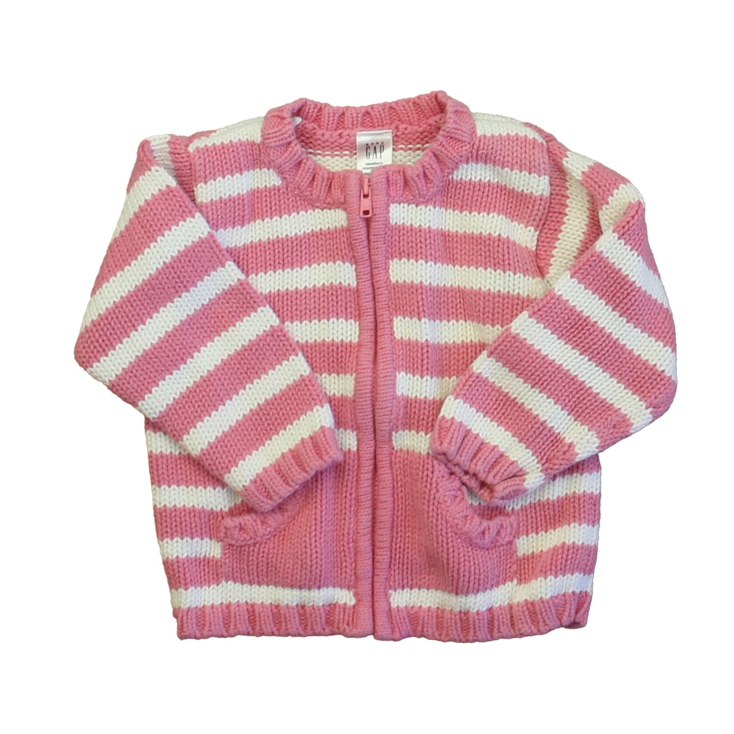 Gap Girls Pink Stripe Cardigan Size: 6-12 Months Pink Stripe