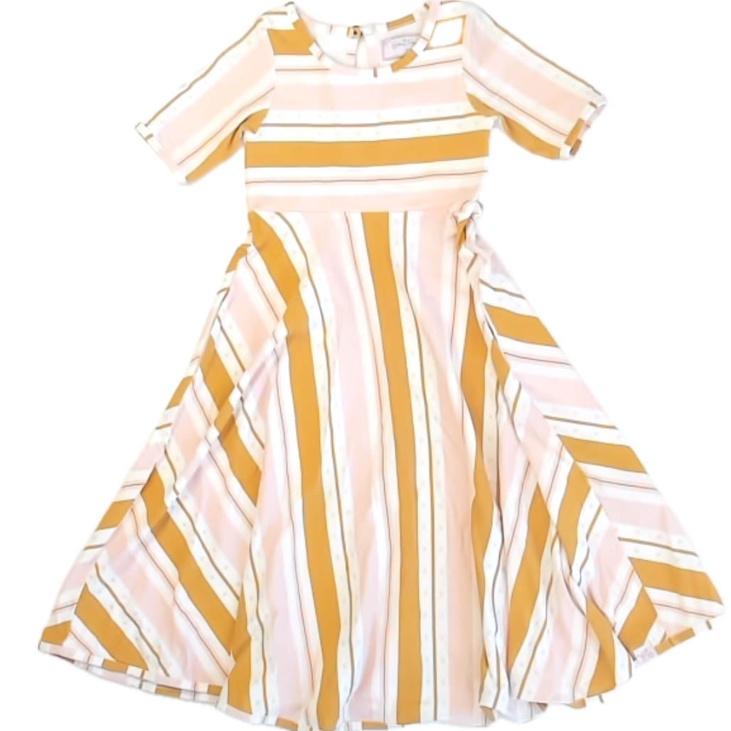 Sweet Honey Girls Pink | Tan Stripe Dress Size: 3T Pink | Tan Stripe