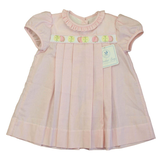 Brother & Sissy Girls Pink | White Apples Dress Size: 18 Months Pink | White Apples