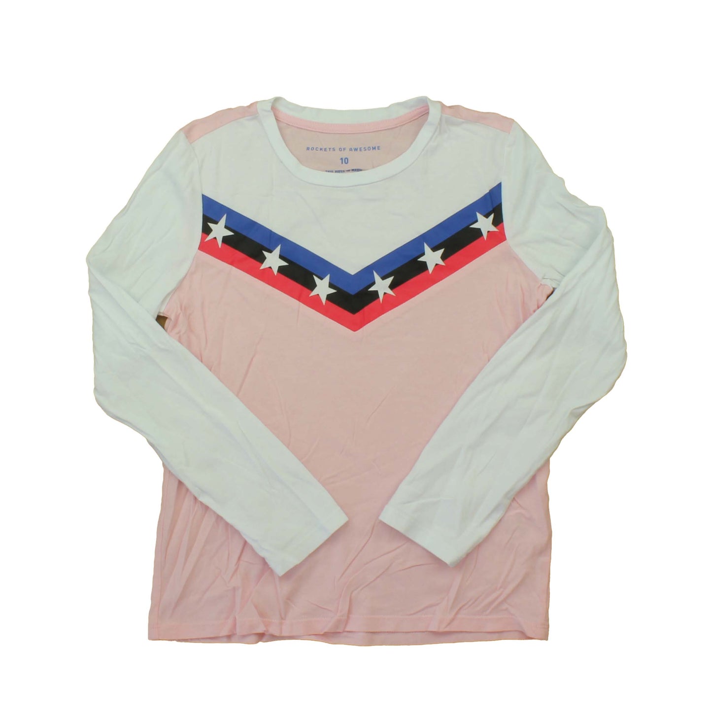 Rockets Of Awesome Girls Pink | White | Blue | Stars Long Sleeve T-Shirt Size: 10 Years Pink | White | Blue | Stars