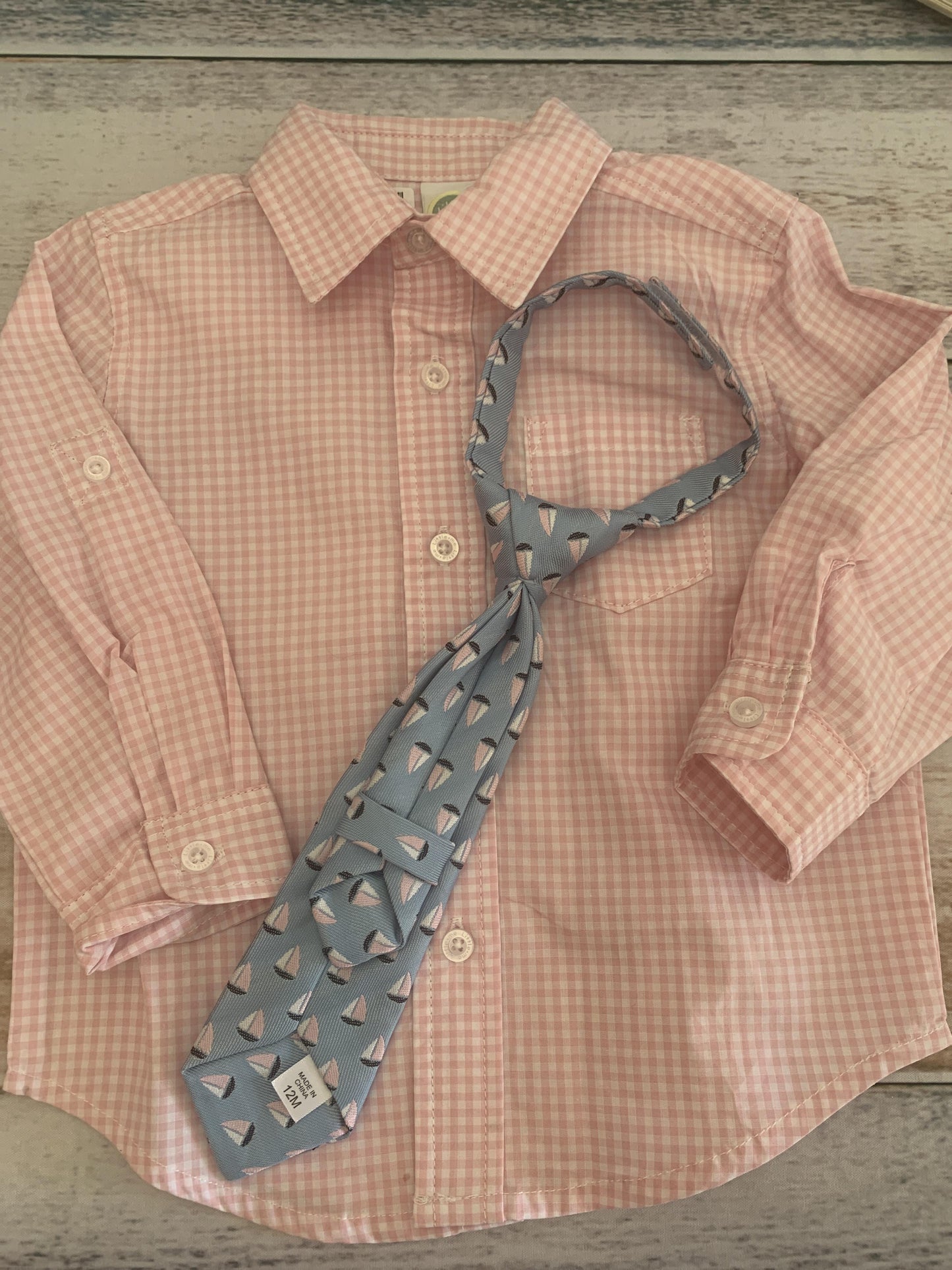 Little Me Boys pink | White | Check Button Down Short Sleeve Size: 12M pink | White | Check