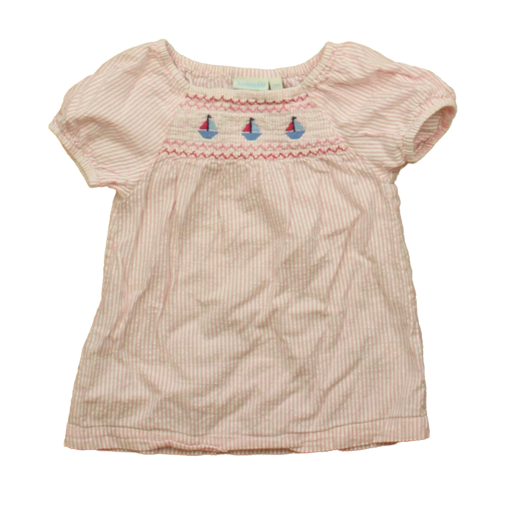 Jojo Maman Bebe Girls Pink | White Smocked Sailboats Blouse Size: 3-4T Pink | White Smocked Sailboats