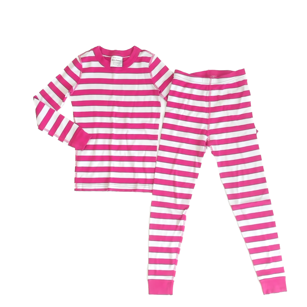 Hanna Andersson Girls Pink | White Striped 2-piece Pajamas Size: 6-7 Years Pink | White Striped