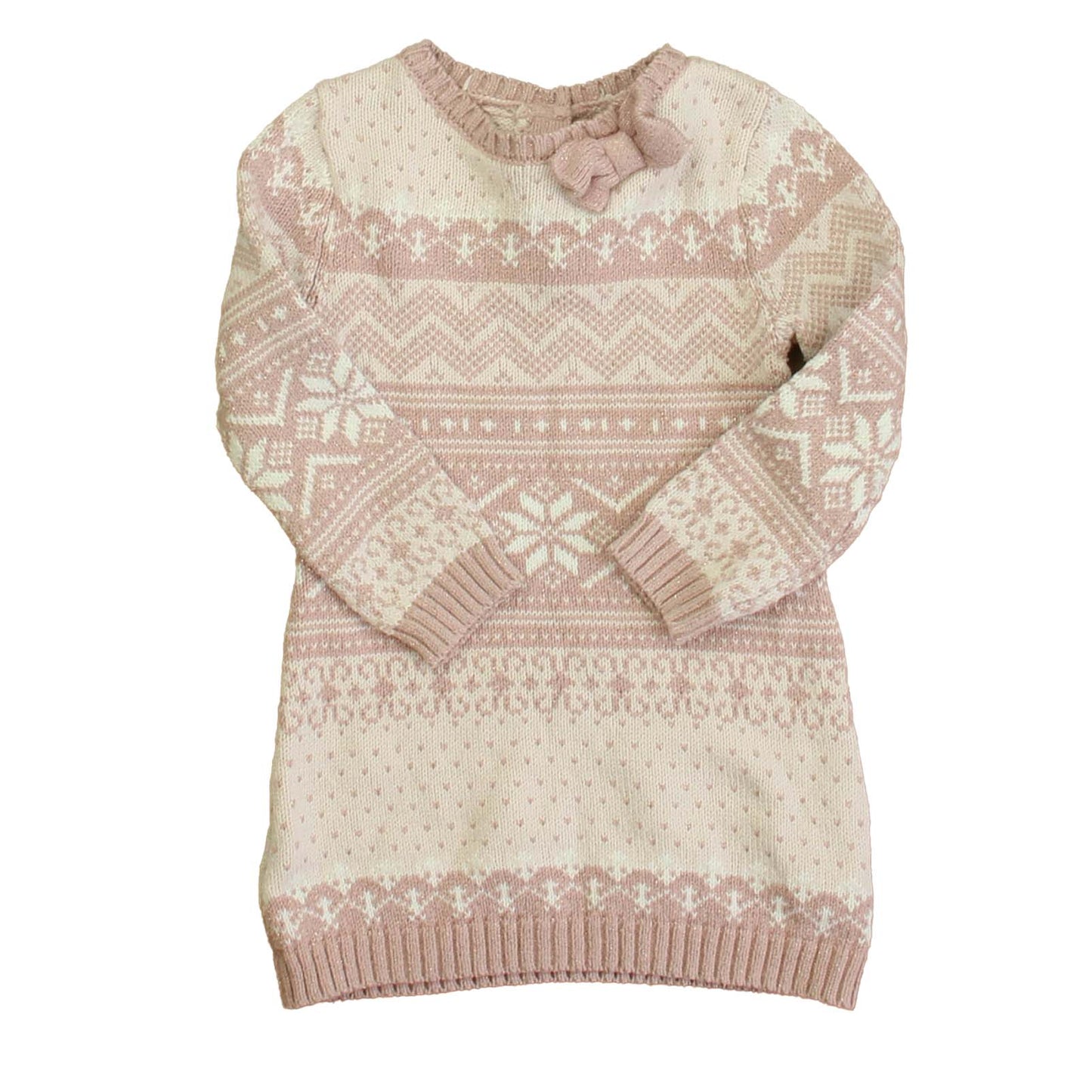 Adrienne Vittadini Bambini Girls Pink | White Sweater Dress Size: 12 Months Pink | White