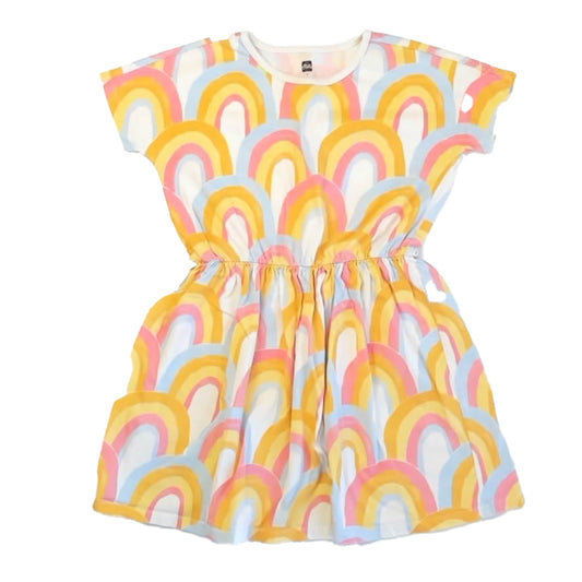 Tea Collection Girls Pink | Yellow Rainbows Dress Size: 7 Years Pink | Yellow Rainbows