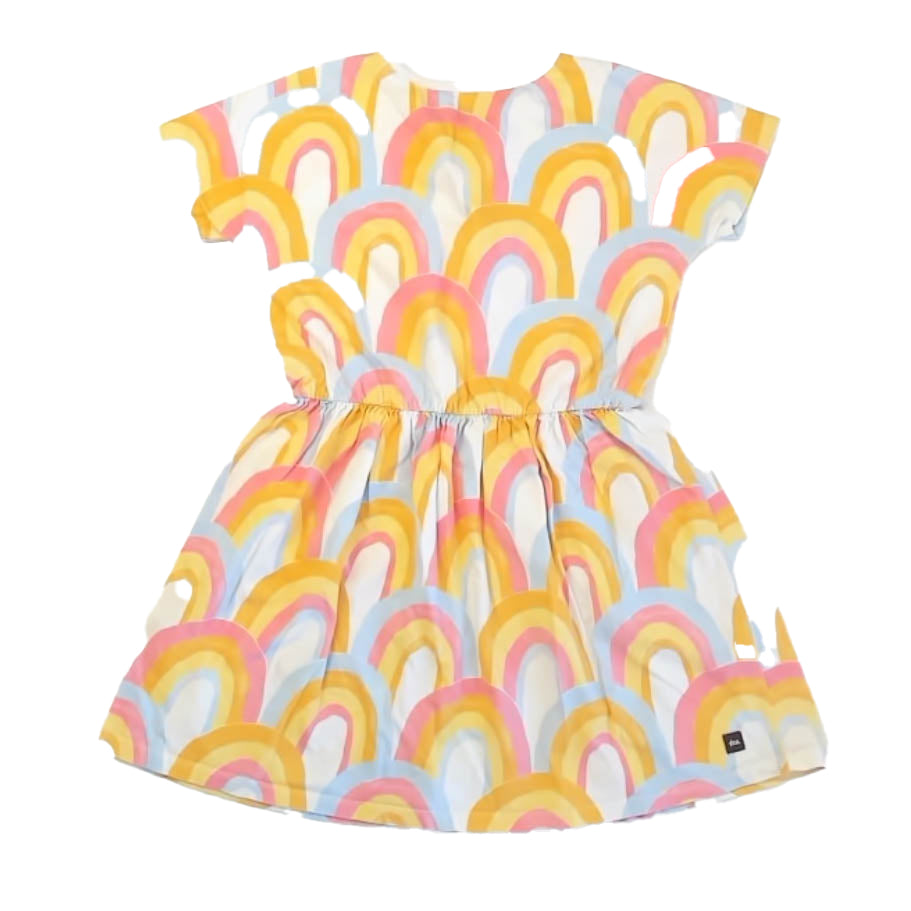 Tea Collection Girls Pink | Yellow Rainbows Dress Size: 7 Years Pink | Yellow Rainbows