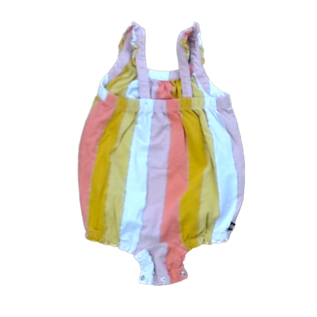 Tea Collection Boys Pink Yellow Silver Striped Romper Size: 18-24 Months Pink Yellow Silver Striped
