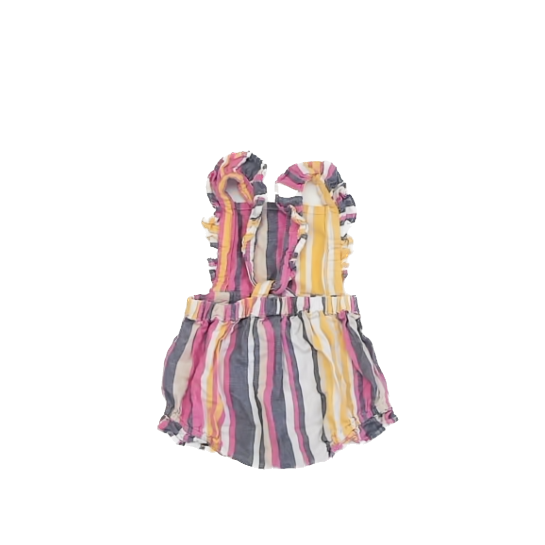 Seed Girls Pink | Yellow Stripe Romper Size: 12-18 Months Pink | Yellow Stripe